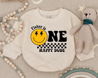 One Happy Dude Birthday Bodysuit, Matching Birthday Outfit, First Birthday. Romper Sweatshirt, 1st Birthday, Smiley Face Birthday Outfit