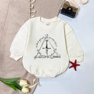 Fantasy Weapons Triangle Baby Romper White Infant Sweatshirt Magic Sword Graphic Bubble Romper Baby Shower Birthday Coming Home Gift Outfit