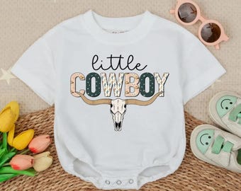 Little Cowboy Bubble Romper Sweatshirt, Baby Shower Gift , Western Baby Boy Outfit, Short Sleeve Oversized Bodysuit, Country Baby Clothes