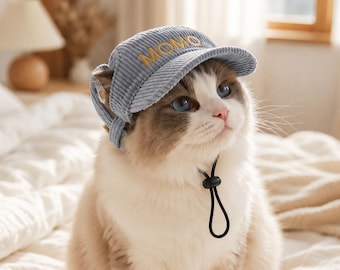 Gepersonaliseerde huisdierenhoed, geborduurde kattenpet, aangepaste honkbalhoed puppy, schattige corduroy hondenaccessoires, cadeau voor kattenliefhebbers