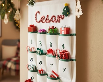 Personalized Hand Embroidered Christmas Hanging Advent Calendar, Family Tradition