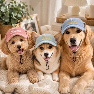 Personalized Dog Hat, Custom Embroidered Pet Cap, Puppy Baseball Hat, Corduroy Dog Visor, Custom Pet Name Hat, Cute Dog Accessories