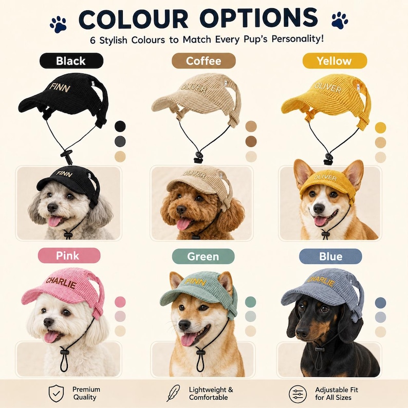 Personalized Dog Hat, Custom Embroidered Pet Cap, Puppy Baseball Hat, Corduroy Dog Visor, Custom Pet Name Hat, Cute Dog Accessories