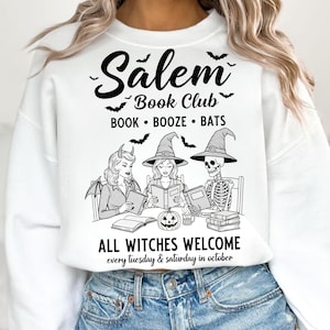 Witchy Book Club PNG, Spooky Girl Reading Png, Book Lover Halloween Design, Witches Salem Png, Salem, Massachusetts Halloween Design, Witch