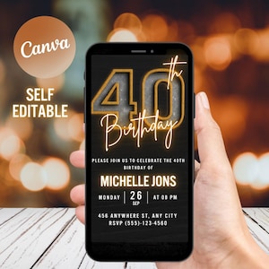 Digital 40th Birthday Invitation For Men, 40 Invite Ecard, Virtual Rustic Marquee BBQ Forty Party Invite For Him, Self Editable Template