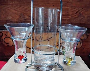 Juego de jarra y vaso para cóctel de cristal, década de 1980.