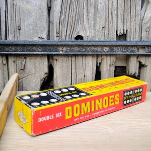 Set super 6, jaren 50, vintage dominospel in de originele doos.