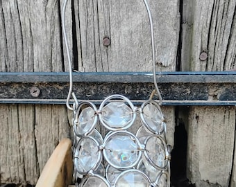 Candelabro vintage de cristal y alambre con forma de linterna para velas de té.