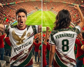 Camiseta de fútbol de Portugal personalizada, camiseta de fútbol con nombre y número personalizados, regalo para aficionados al fútbol, camiseta de aficionado de Portugal, regalos de fútbol con estampado de camuflaje de águila