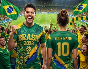 Brazil Soccer Jersey, Custom Name Number Football Shirt, Brasil 2026 Fan Jersey, Personalized Soccer Gift, Gift for Football Fan
