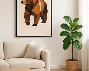 Geometric Bear Print: Modern Earth Tone Wall Art (Digital Download