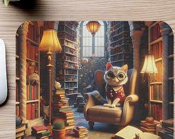 Flauschige Katze Mauspad, gemütliche Bibliothek Bürodeko, nettes Geschenk für Katzenliebhaber, Leselehrer Schreibtischmatte, weiches Kitty Mousepad