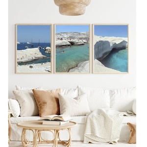 Sarakiniko Print Greece Wall Art, Set of 3, Greece Print, Neutral Wall Art, Milos Greece Beach Print, Greek Islands Printable Art