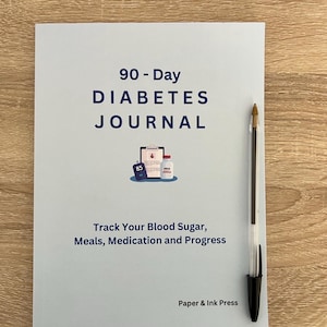 90-Day Diabetes Journal Printable - Daily Blood Sugar Log, Food Tracker, Insulin & Medication Record - PDF Download