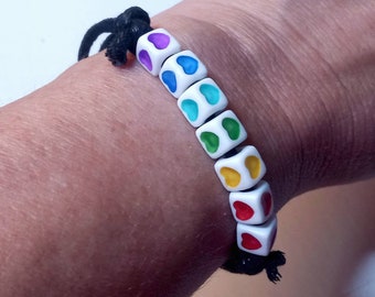 Rainbow Heart Bracelet, Gay Pride Jewellery, Adjustable Rainbow Wristband, Rainbow Friendship Bracelet, Multi coloured Best Friend Gift