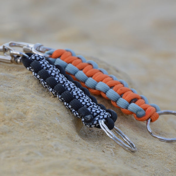 Paracord Keychain with Carabiner Swivel Clasp, Handmade Paracord Key Fob with Split Ring, Choose Your Colours