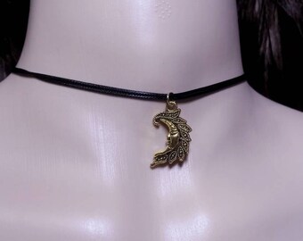 Moon Charm Choker with Adjustable Sliding Knots, Adjustable Cord Necklace with Crescent Moon Charm, Half Moon Black Cord Charm Choker