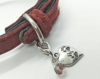 Pet Collar Charm, Crystal Heart Collar Charm, Cat and Dog collar charm, Pet Accessory, Clip On Collar Charm, Pet Jewellery, Paw Print Charm