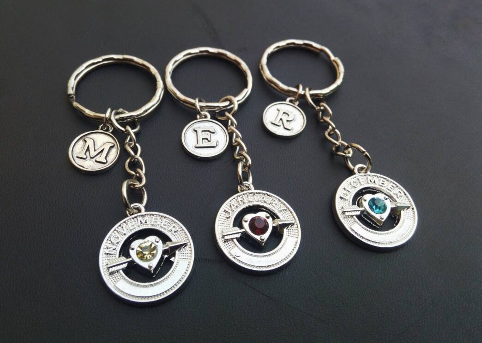 Personalized Birthstone Keychain, Custom Initial Charm Keyring ...