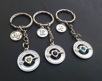 Personalized Birthstone Keychain, Custom Initial Charm Keyring, Birthstone Crystal & Initial Gift, Birth Month Gift, Custom Initial Keyring