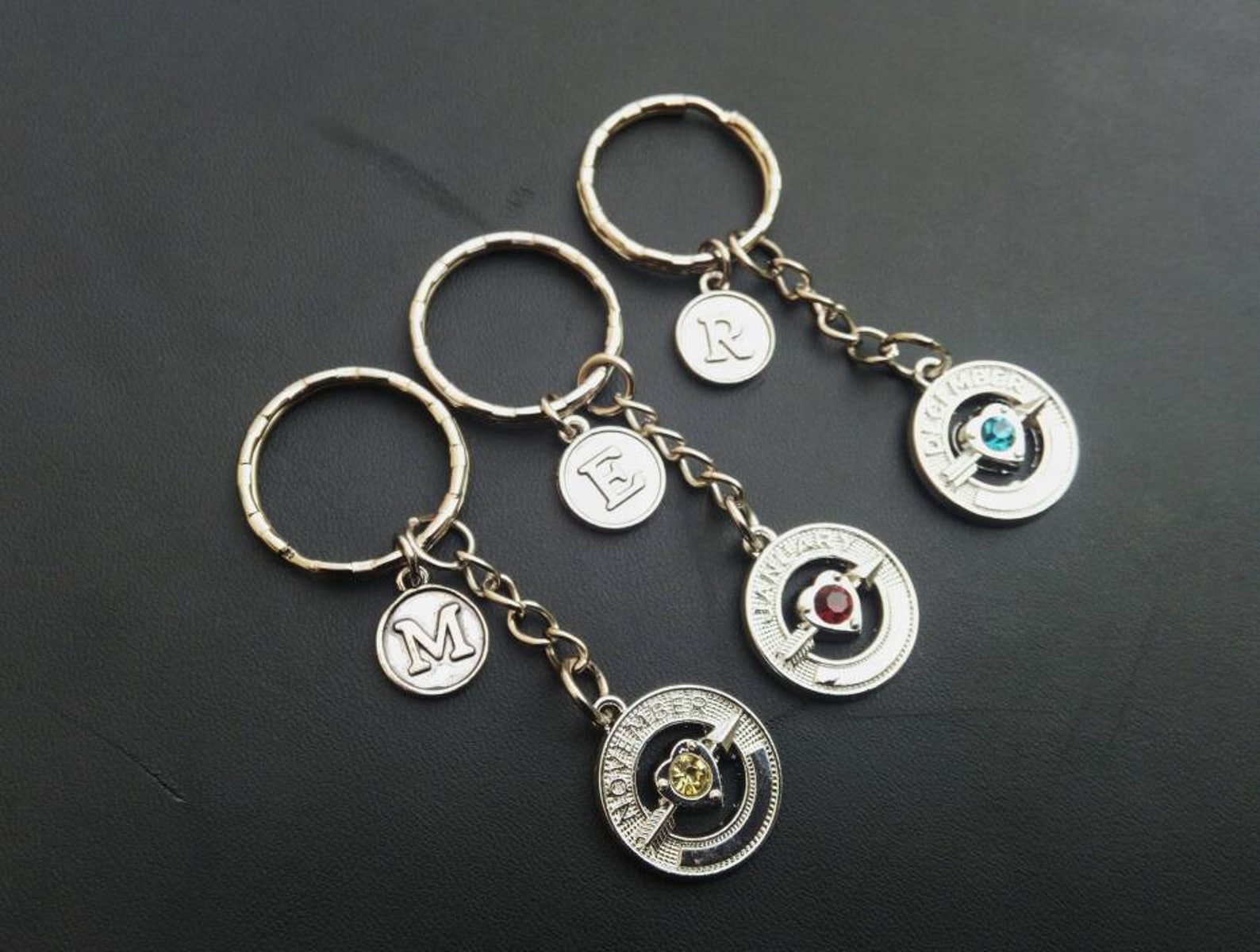 Personalized Birthstone Keychain, Custom Initial Charm Keyring ...
