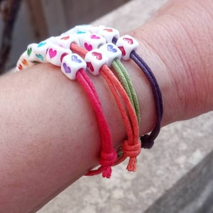 Rainbow Friendship Bracelet, Multi coloured Best Friend Gift, Adjustable Rainbow Heart Bracelet, Jewelry for Girls, Stocking Filler for Kids
