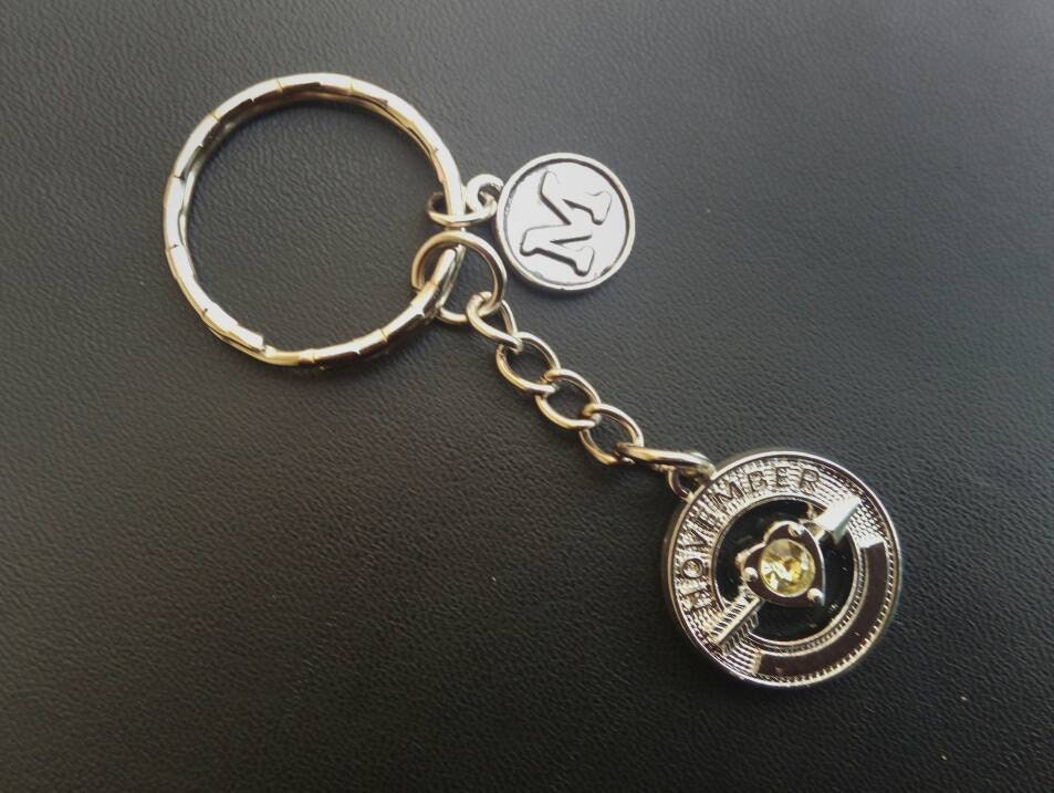 Personalized Birthstone Keychain Custom Initial Charm | Etsy