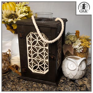 Candle Lantern Holder: Rustic Wood & Glass with 3 Inserts