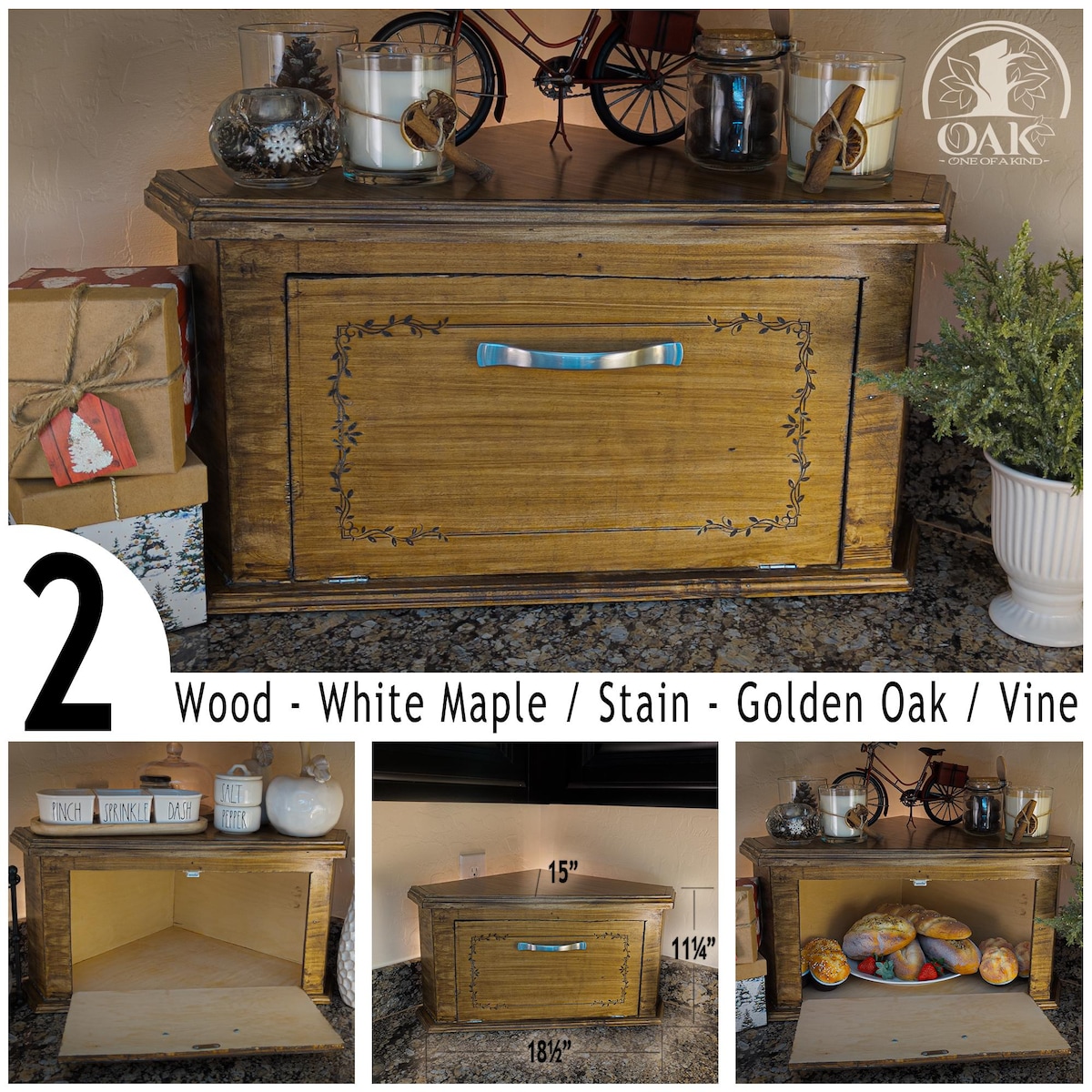 Corner Bread Box Cabinet, Handcrafted Decorative