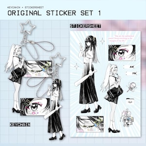 Conjunto de adesivos e pingentes de acrílico para meninas de mangá/Y2K/adesivo à prova d'água/adesivo para laptop