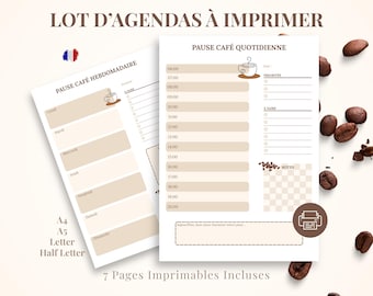 Ensemble de Planners • Pause Café • PDF Imprimable Hebdomadaire & Journalier • A4 A5 US Letter Half Letter • Organisation au Quotidien