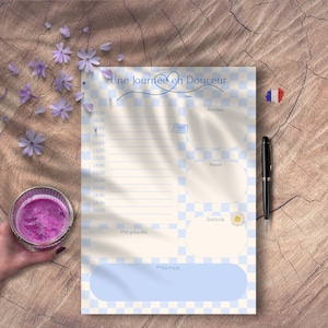 Planning Journalier à Imprimer • モチーフ ヴィシー ブルー クレーム • PDF A4 A5 US レター ハーフレター • 組織 Quotidienne