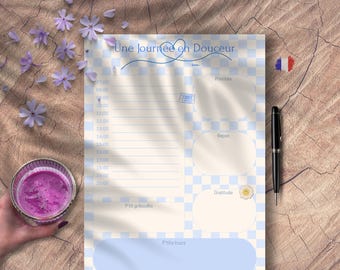 Planning Journalier à Imprimer • Motif Vichy Bleu Crème • PDF A4 A5 US Letter Half Letter • Organisation Quotidienne