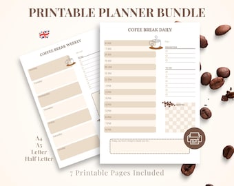 Coffee Break Printable Planner Bundle • Daily Weekly Organizer PDF • A4 A5 US Letter Half Letter • Digital Download for Home & Office