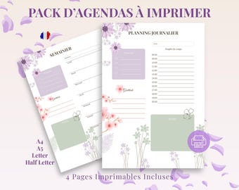 Ensemble de Planificateurs • Floral • PDF Imprimable Hebdomadaire & Journalier • A4 A5 US Letter Half Letter • Organisation au Quotidien