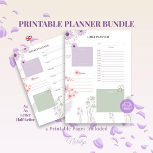 Lot d'agendas imprimables Floral Bliss • Agenda hebdomadaire quotidien PDF • Lettre US A4 A5 demi-lettre • Téléchargement numérique pour la maison et le bureau