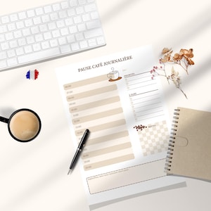 Planning Journalier à Imprimer • Pause Café Design • PDF A4 A5 US Letter Half Letter • Organization Quotidienne