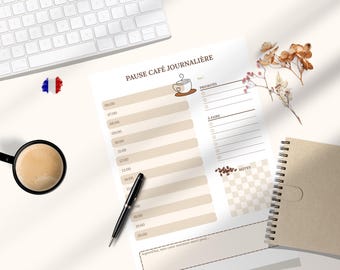 Planning Journalier à Imprimer • Pause Café Design • PDF A4 A5 US Letter Half Letter • Organisation Quotidienne