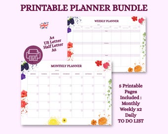 Printable Planner Bundle • Daily, Weekly, Monthly and To Do List PDF • A4 A5 US Letter Half Letter • Digital Download for Home & Office