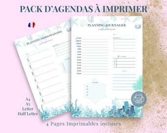 Lot de Plannings • Ambiance Océan • PDF Imprimable Hebdomadaire & Journalier • A4 A5 US Letter Half Letter • Organisation au Quotidien