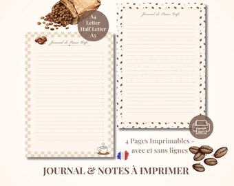 Pages de Notes "Pause Café" • 4 Designs à Télécharger • Moment d'Écriture & Détente • PDF Imprimable • A4 A5 US Letter Half Letter