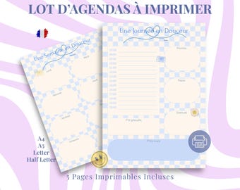 Lot de Plannings • Vichy Bleu Crème • PDF Imprimable Hebdomadaire & Journalier • A4 A5 US Letter Half Letter • Organisation au Quotidien