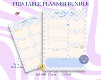 Gingham Blue Printable Planner Bundle • Daily Weekly Organizer PDF • A4 A5 US Letter Half Letter • Digital Download for Home & Office