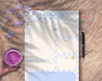Gingham Blue Printable Daily Planner • Daily Organizer PDF • A4 A5 US Letter Half Letter • Digital Download for Home & Office