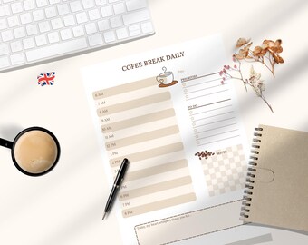 Coffee Break Printable Daily Planner • Daily Organizer PDF • A4 A5 US Letter Half Letter • Digital Download for Home & Office