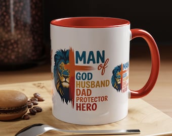 Christian Dad Coffee Mug - Man of God, Husband, Dad, Protector, Hero - Perfect Gift for Father's Day & Everyday Inspiration
