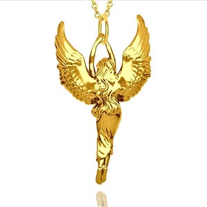 9k Gold Guardian Angel pendant and chain Luxury Gift with extraordinary detail. image 3