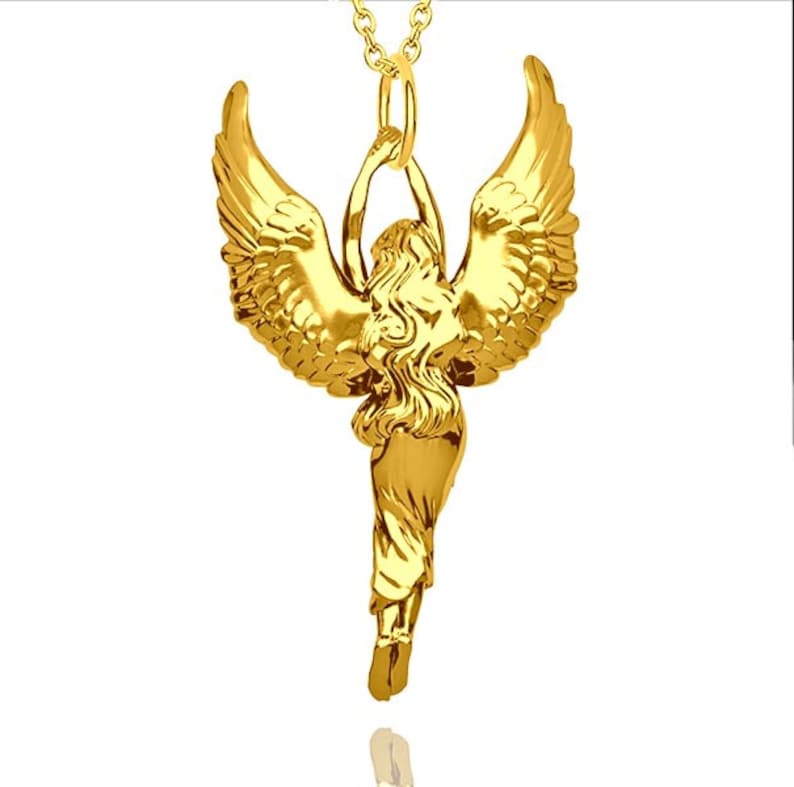 9k Gold Guardian Angel pendant and chain Luxury Gift with extraordinary detail. image 3