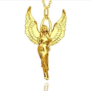 9k Gold Guardian Angel pendant and chain Luxury Gift with extraordinary detail. image 2