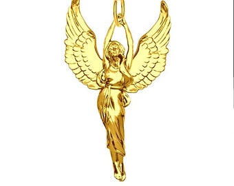 18ct solid Gold Guardian Angel and chain pendant